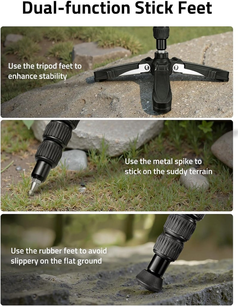 Trakiom Shooting Stick Rifle Monopod with 360° Rotatable V Yoke Rest, Hunting Rifle Tripod with Tri-Stand Base Gun Stick for Shooting and Hunting, Black - Image 4